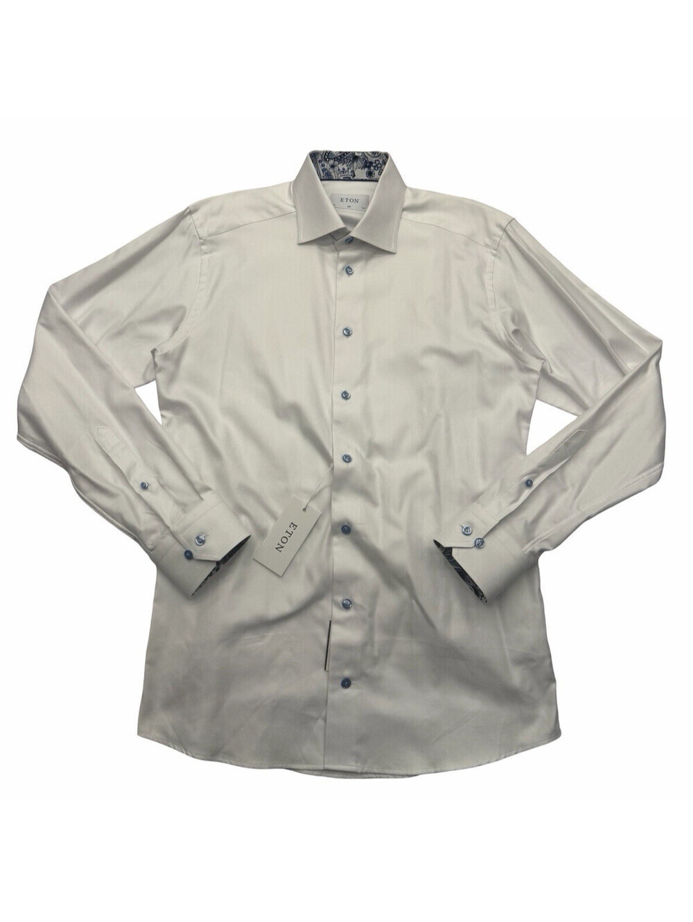 Eton Slim Fit Signature Twill Dress Shirt White Blue Contrast Size 39 | 15.5